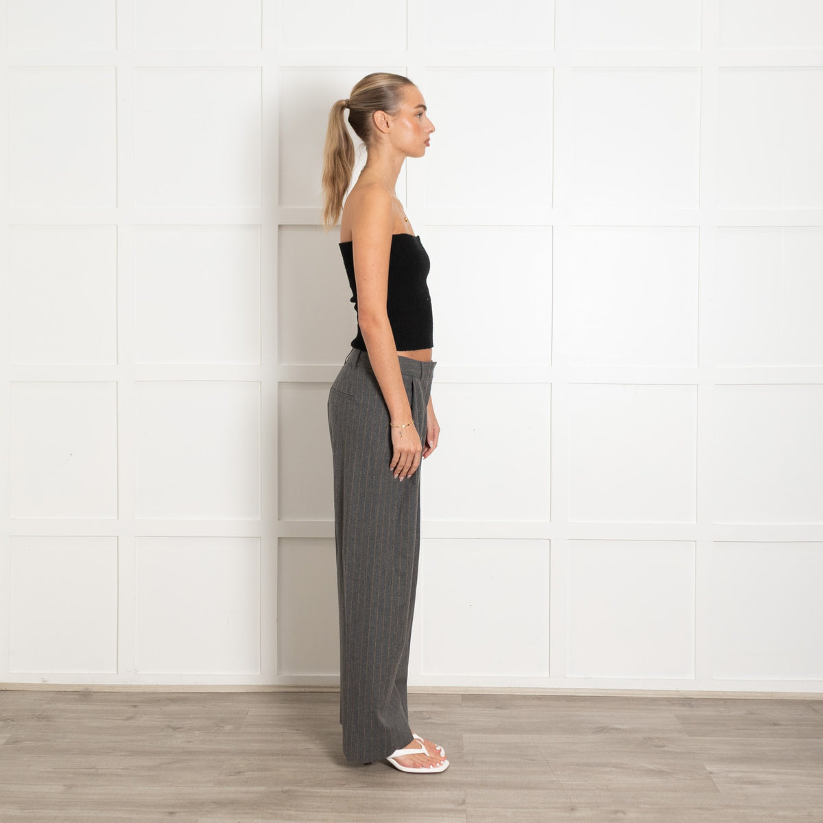 Me + Em Grey Pinstripe Pleat Front Trousers - Image 6
