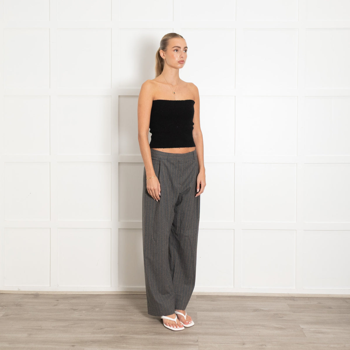 Me + Em Grey Pinstripe Pleat Front Trousers - Image 7
