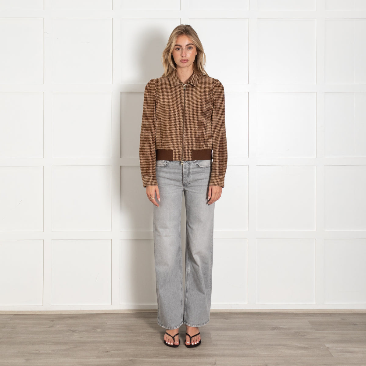 ME+EM Houndstooth Wool Blend Bomber Jacket - Image 1