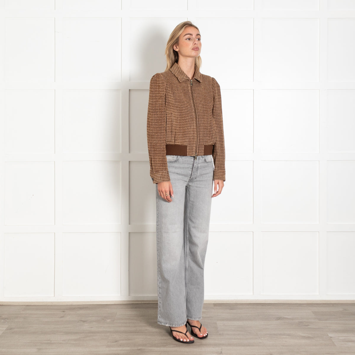 ME+EM Houndstooth Wool Blend Bomber Jacket - Image 7