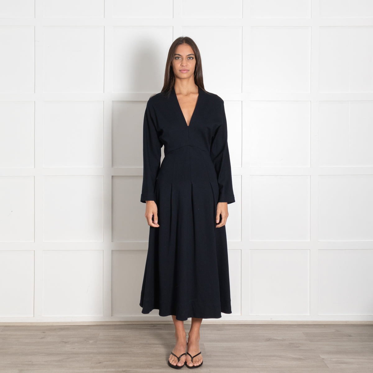 Me + Em Navy Longsleeved Jersey Maxi Dress With Pockets - Image 1