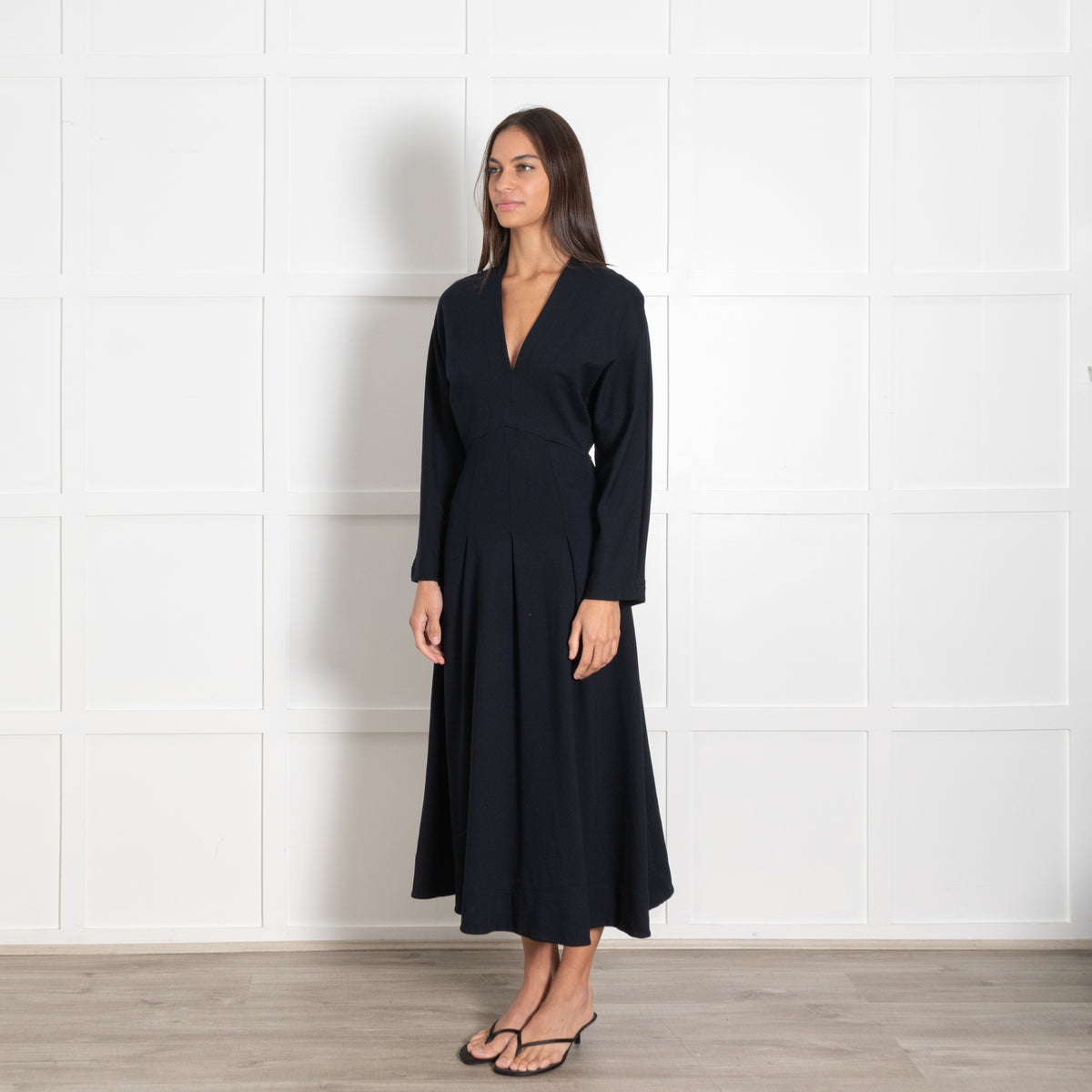 Me + Em Navy Longsleeved Jersey Maxi Dress With Pockets - Image 3