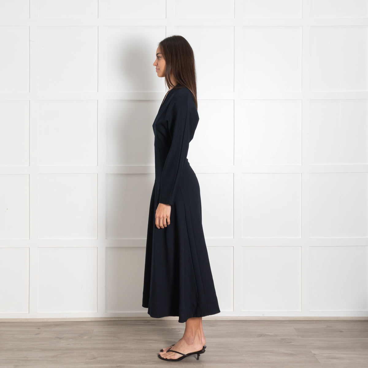 Me + Em Navy Longsleeved Jersey Maxi Dress With Pockets - Image 4