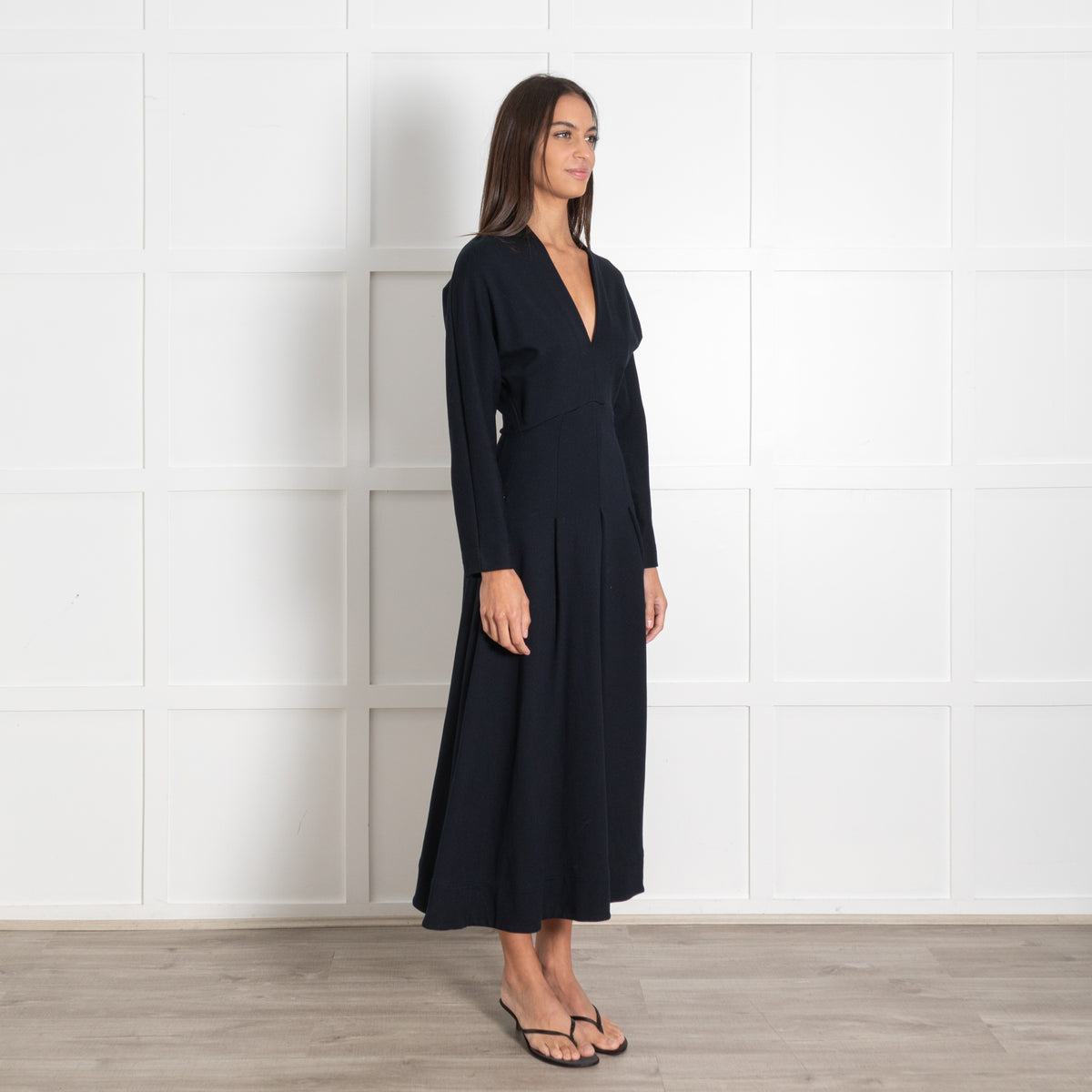 Me + Em Navy Longsleeved Jersey Maxi Dress With Pockets - Image 7