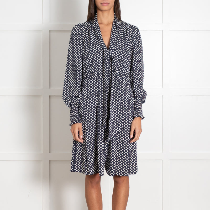 ME+EM Navy Tie Neck Floral Dress - Image 2