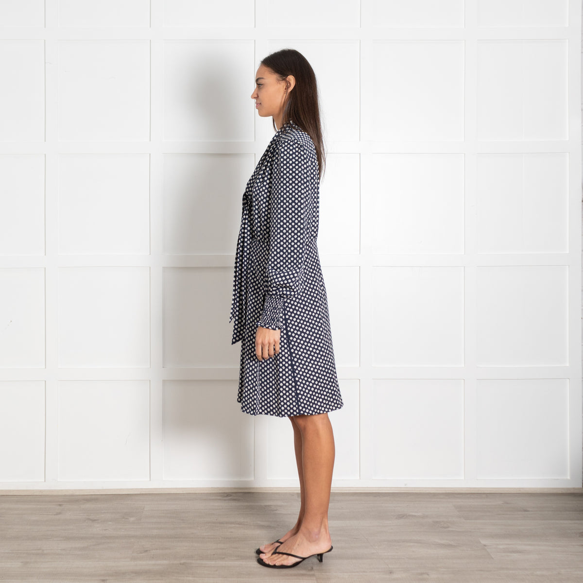 ME+EM Navy Tie Neck Floral Dress - Image 4