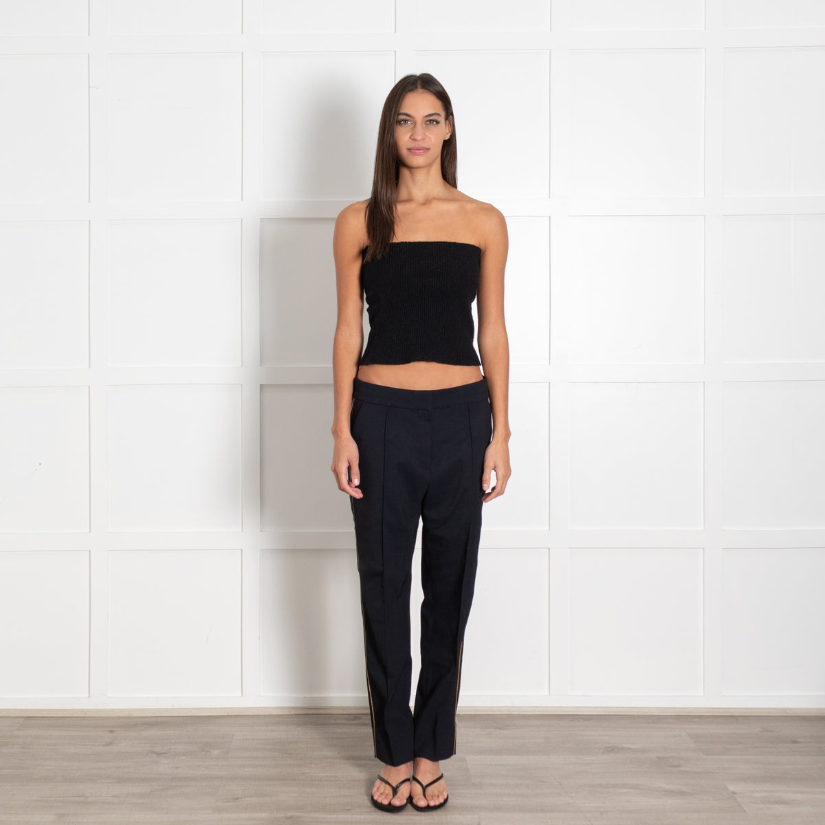 Me + Em Navy Twill Trousers with Gold Stripe - Image 1