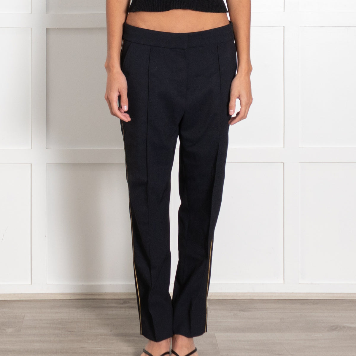 Me + Em Navy Twill Trousers with Gold Stripe - Image 2