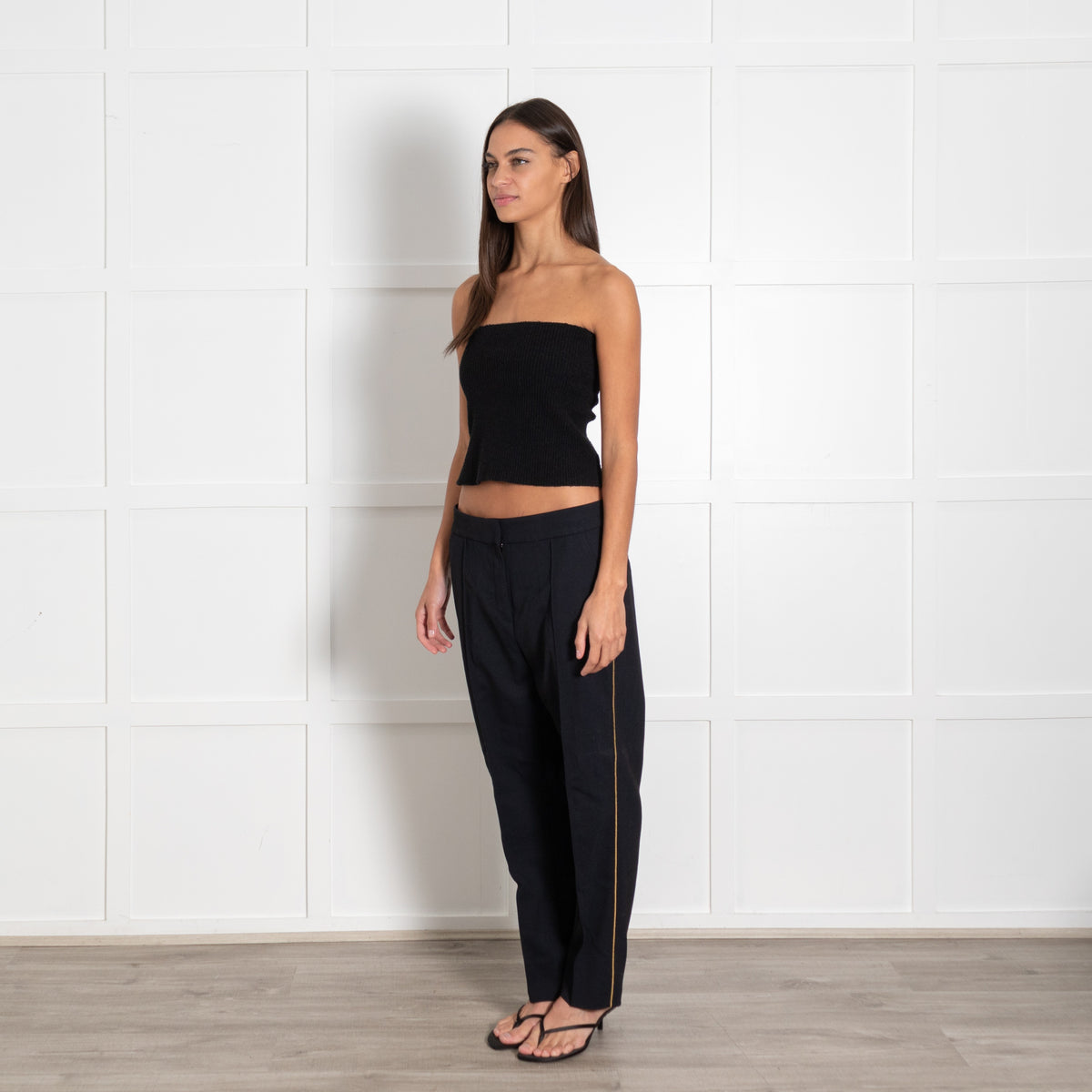 Me + Em Navy Twill Trousers with Gold Stripe - Image 3