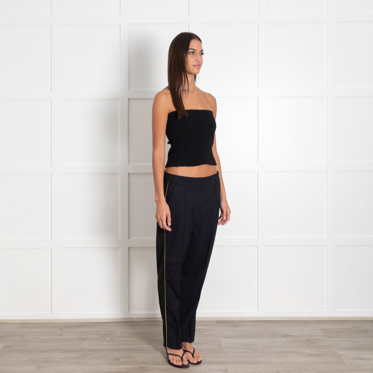 Me + Em Navy Twill Trousers with Gold Stripe - Image 7