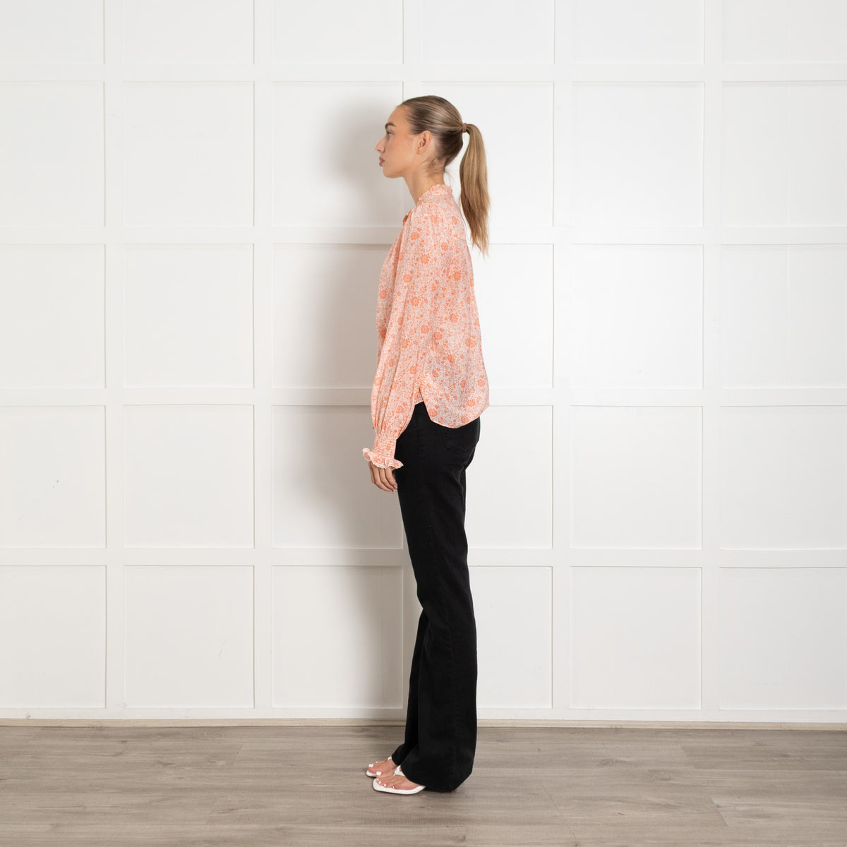 Me + Em Peach and White Floral Frill Cotton Blouse - Image 4