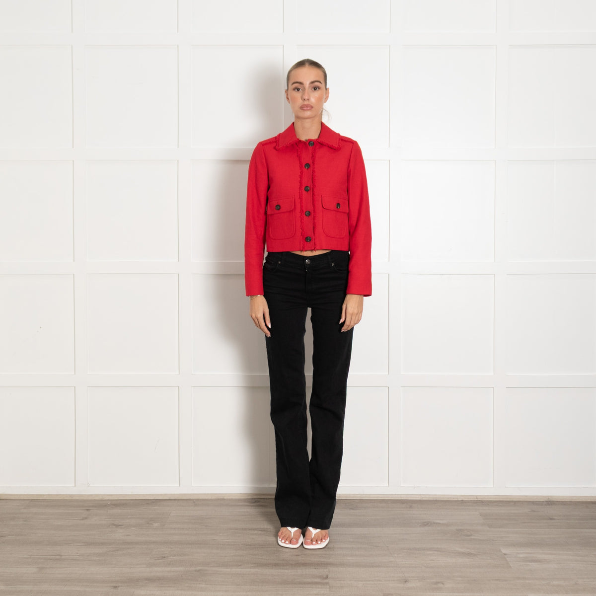 Me + Em Red Fringe Trim Cropped Jacket - Image 2