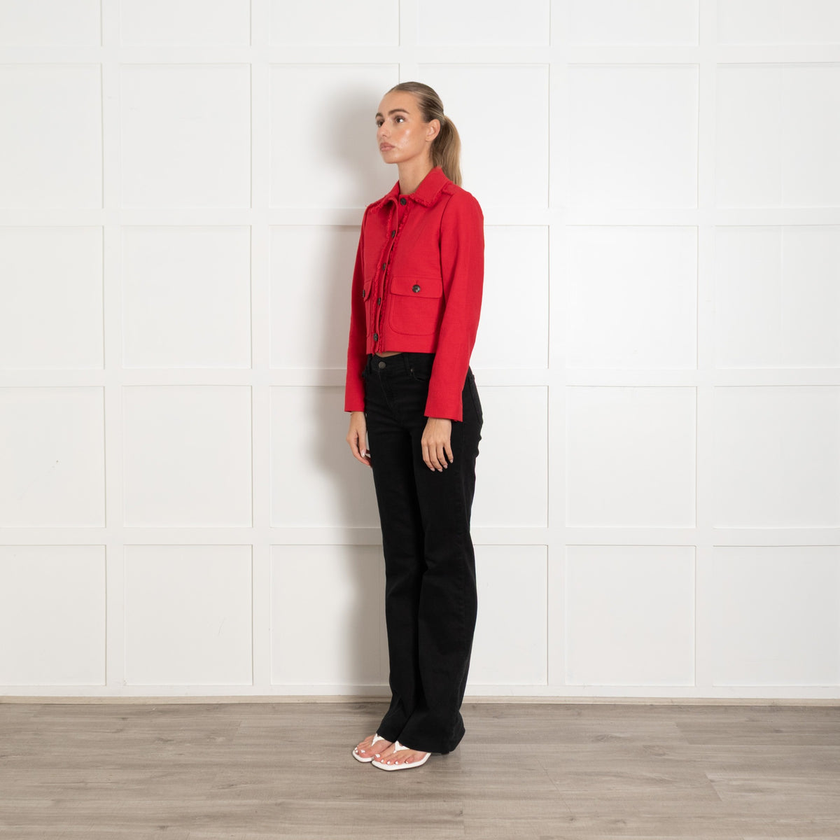 Me + Em Red Fringe Trim Cropped Jacket - Image 3