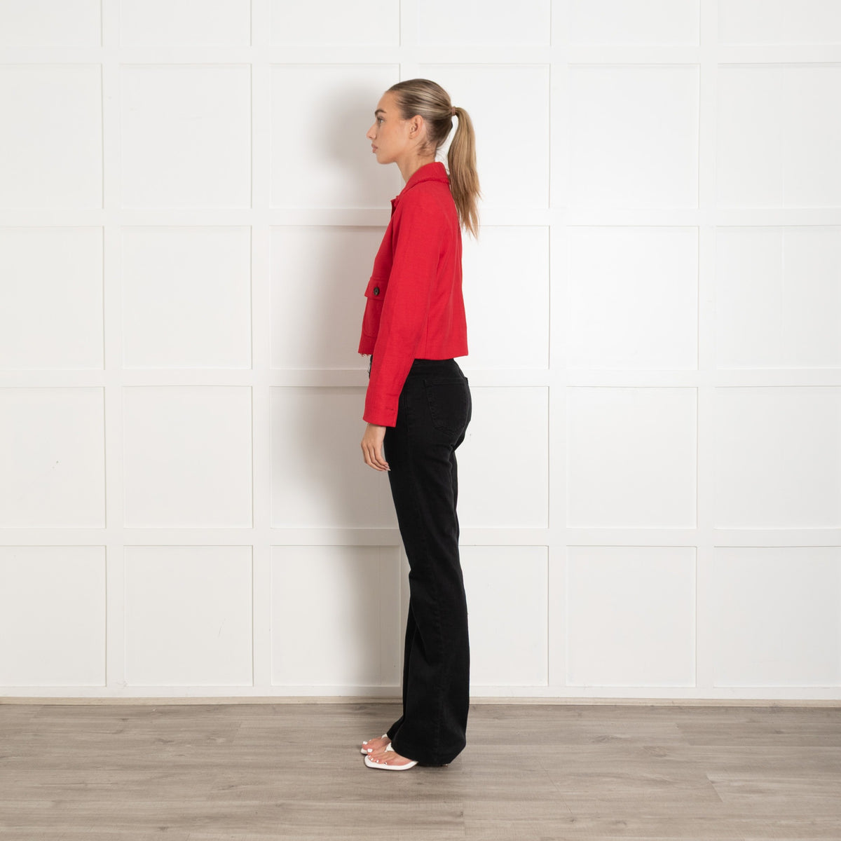 Me + Em Red Fringe Trim Cropped Jacket - Image 4