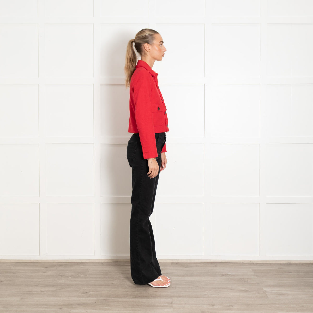 Me + Em Red Fringe Trim Cropped Jacket - Image 6