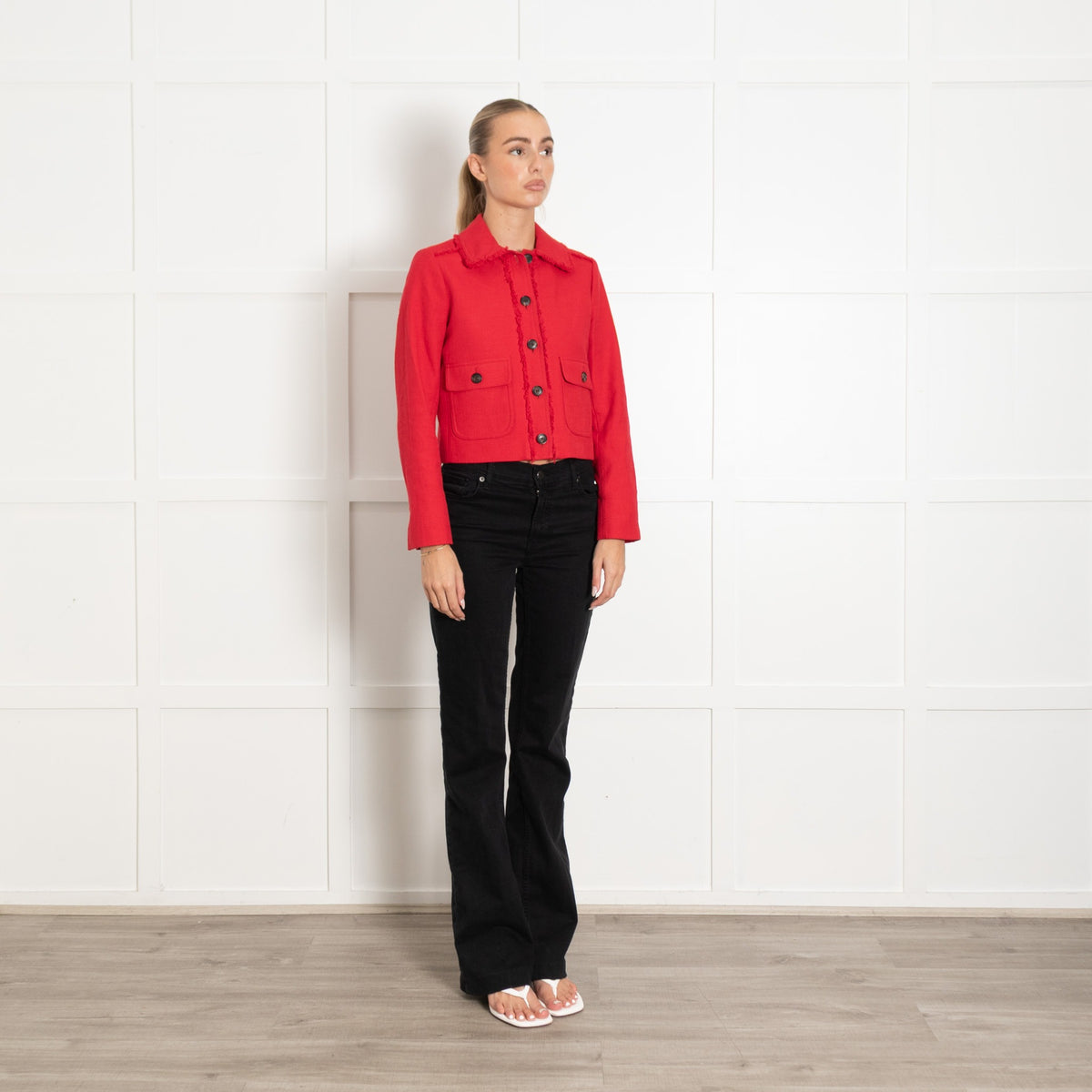 Me + Em Red Fringe Trim Cropped Jacket - Image 7