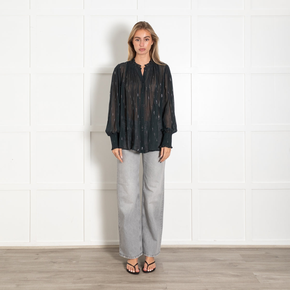 Me+Em Silk Crinkle Metallic Swing Blouse - Image 1