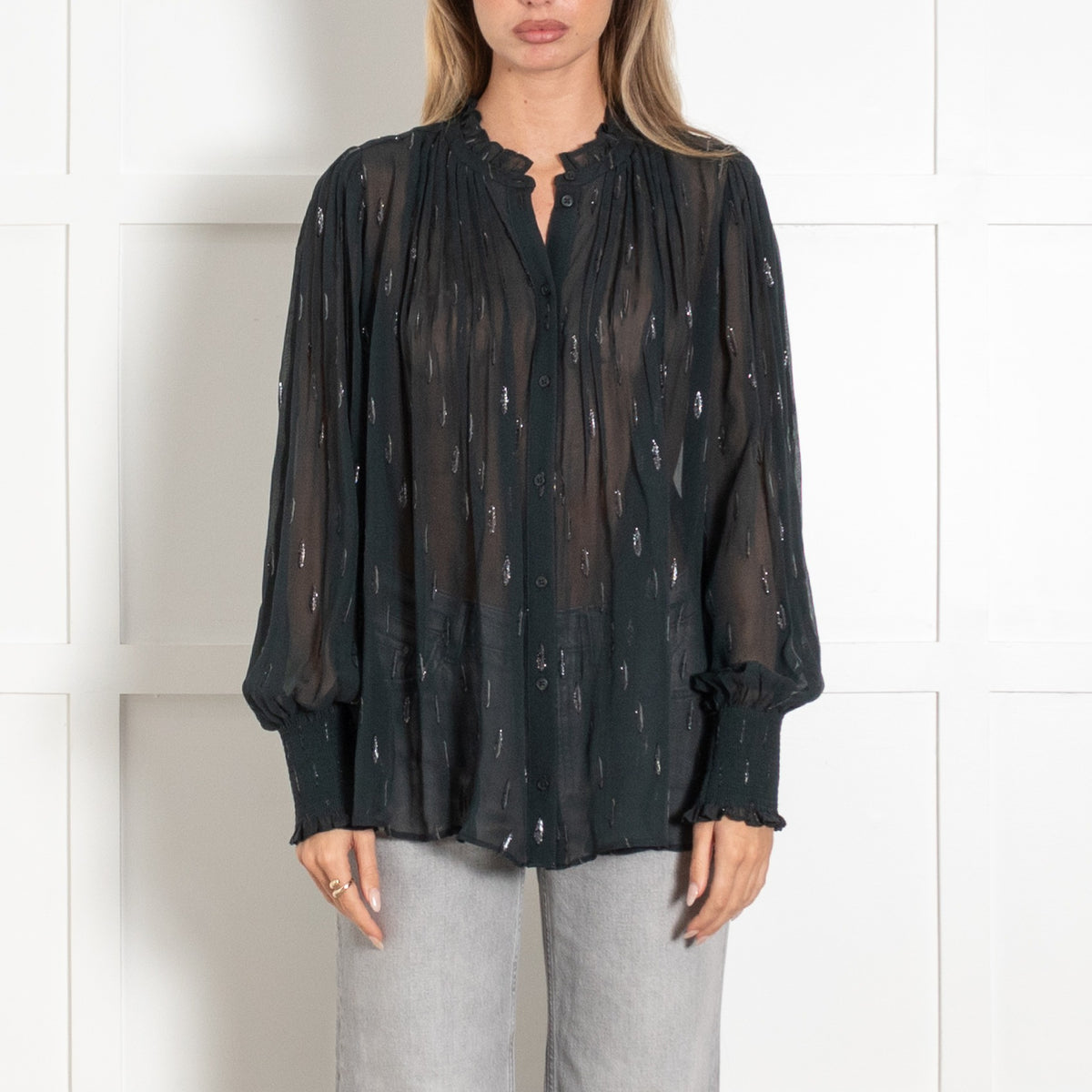 Me+Em Silk Crinkle Metallic Swing Blouse - Image 2