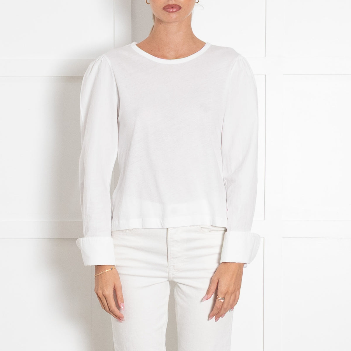 Me+Em White Layering Top With Shirt Sleeves And Gold Button Cuff - Image 1