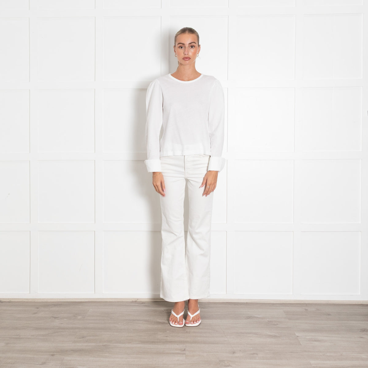 Me+Em White Layering Top With Shirt Sleeves And Gold Button Cuff - Image 2
