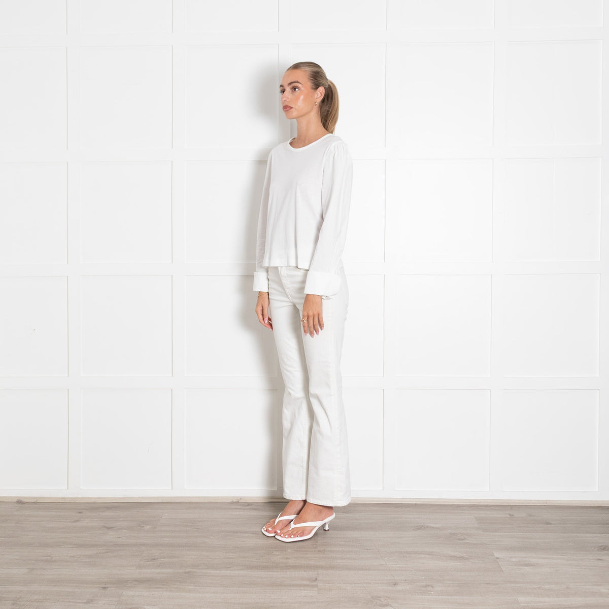 Me+Em White Layering Top With Shirt Sleeves And Gold Button Cuff - Image 3