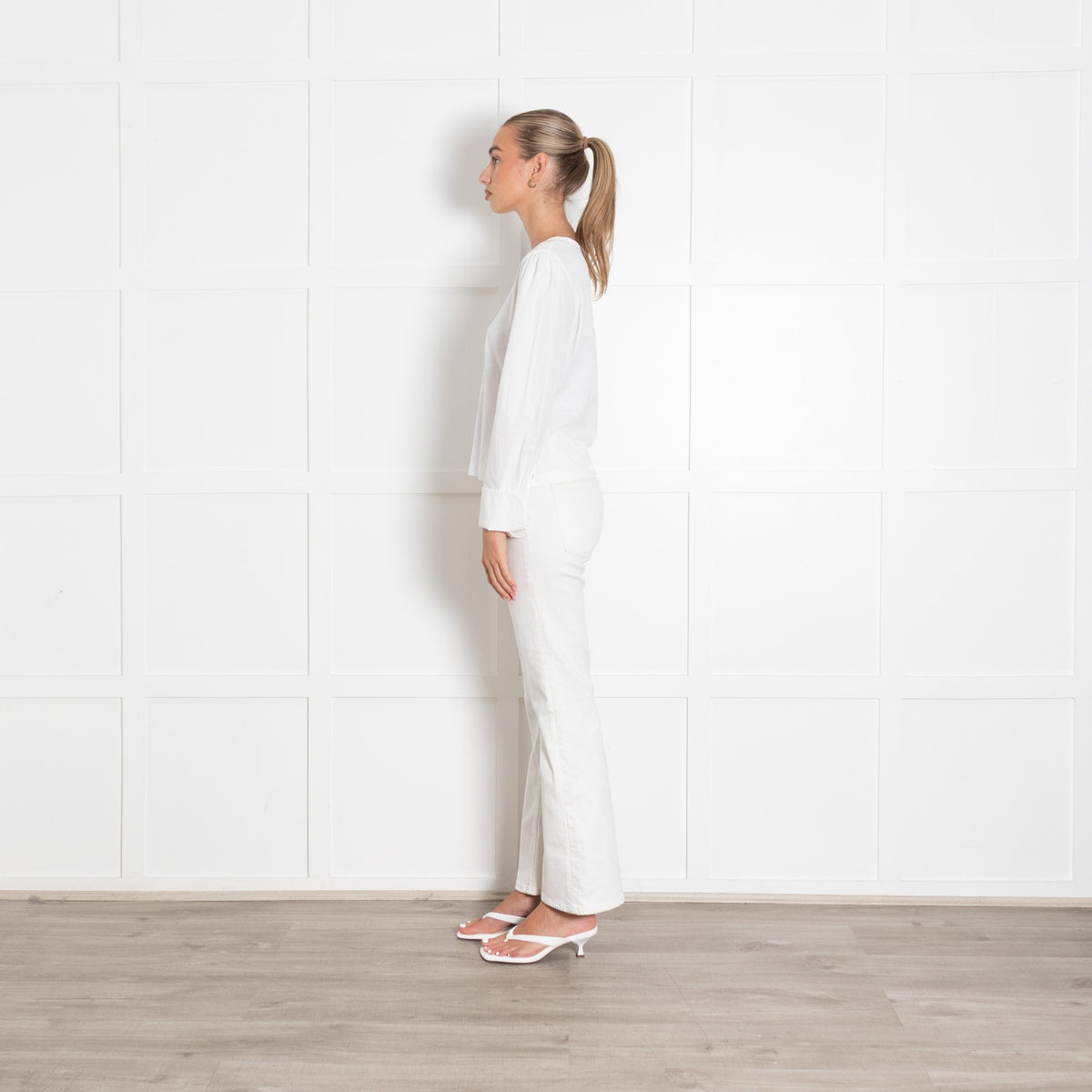 Me+Em White Layering Top With Shirt Sleeves And Gold Button Cuff - Image 4