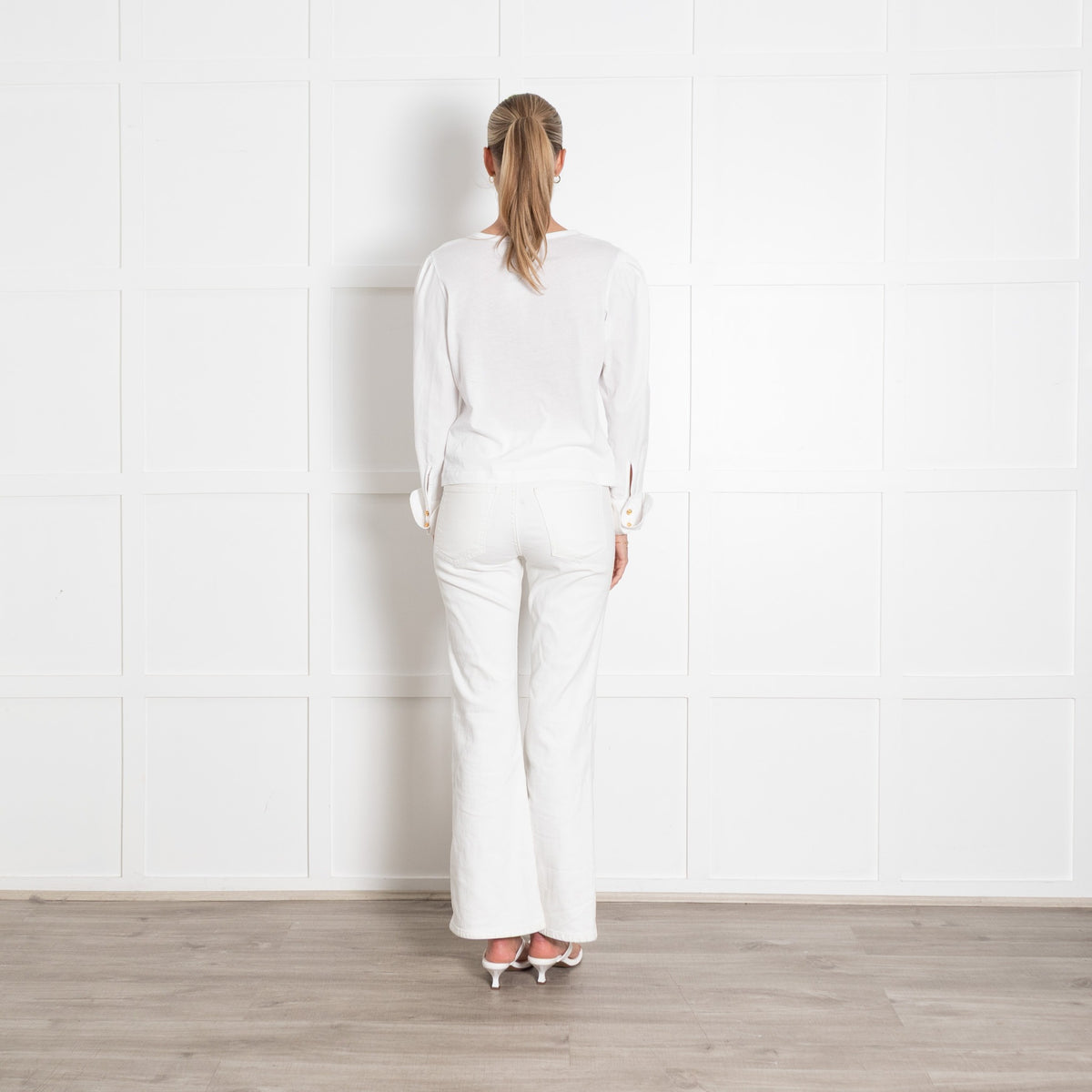 Me+Em White Layering Top With Shirt Sleeves And Gold Button Cuff - Image 5