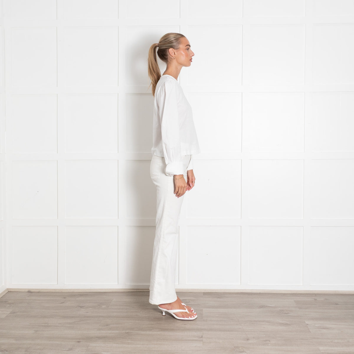 Me+Em White Layering Top With Shirt Sleeves And Gold Button Cuff - Image 6