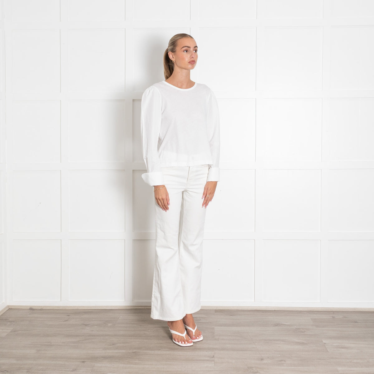 Me+Em White Layering Top With Shirt Sleeves And Gold Button Cuff - Image 7
