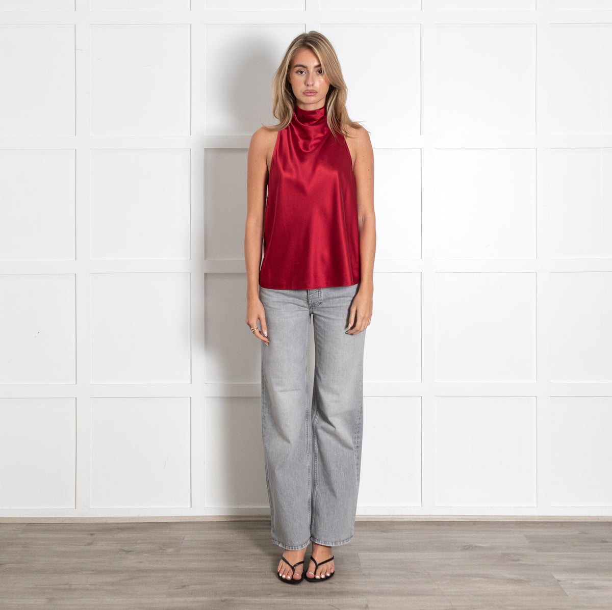 Silk Red Cowl Neck Top - Image 3