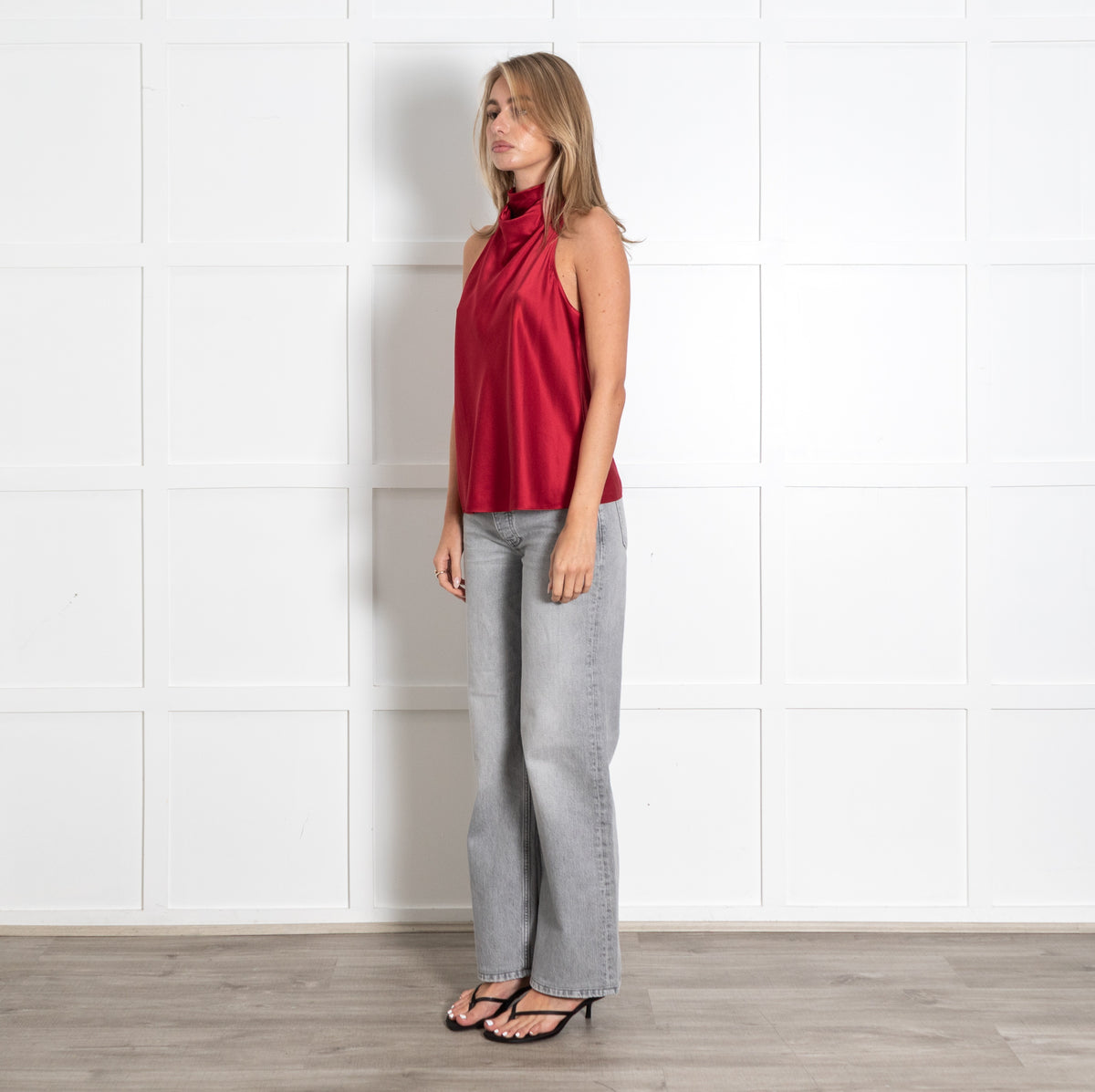Silk Red Cowl Neck Top - Image 5