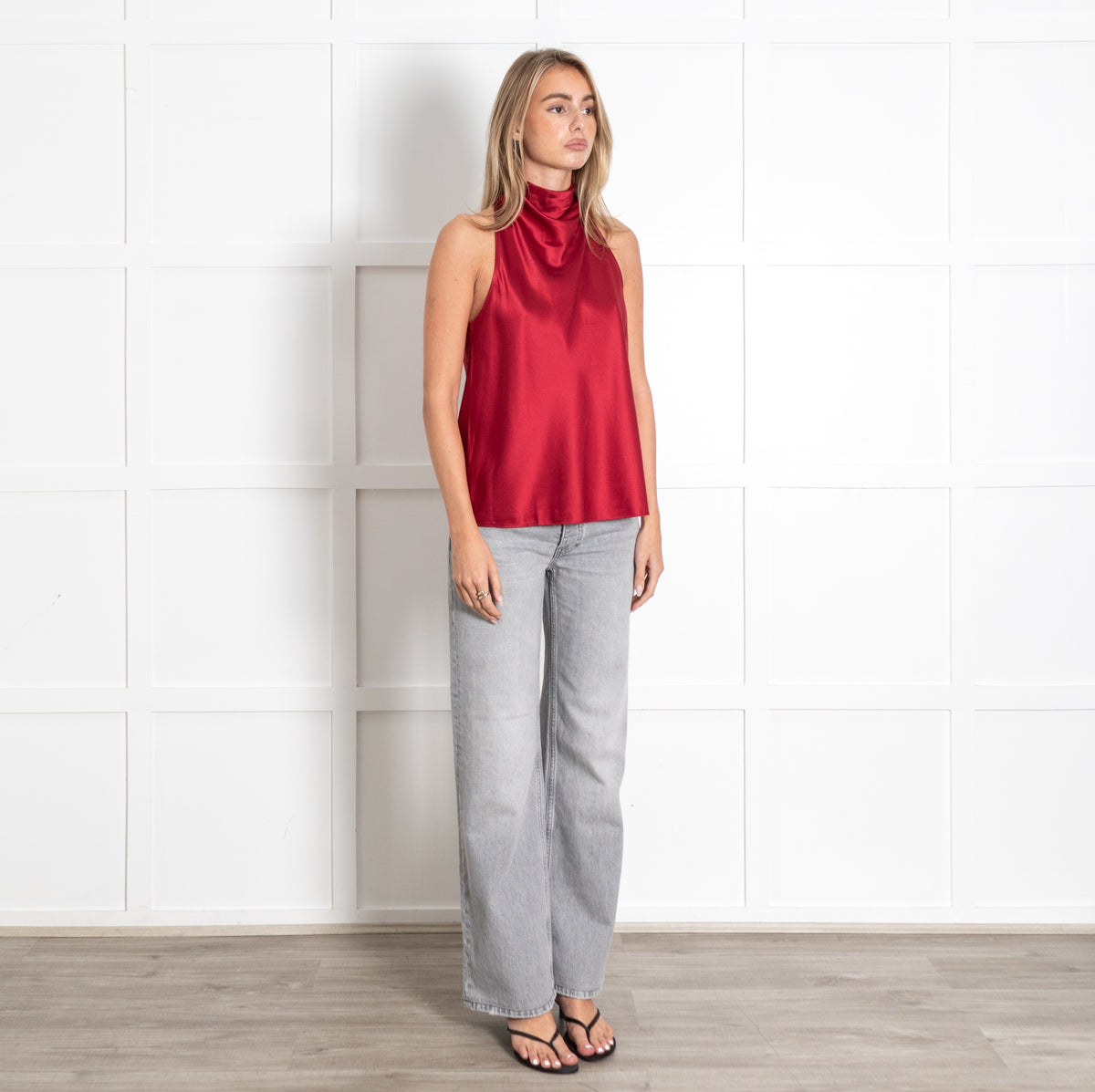 Silk Red Cowl Neck Top - Image 9