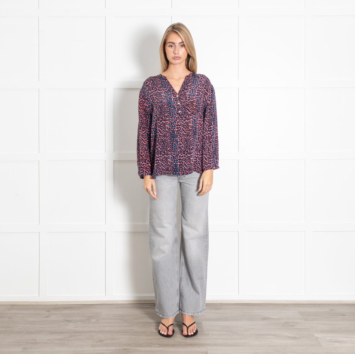 Pink Black Blue Leopard Print Blouse - Image 1