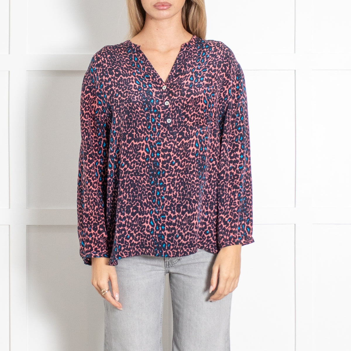 Pink Black Blue Leopard Print Blouse - Image 2