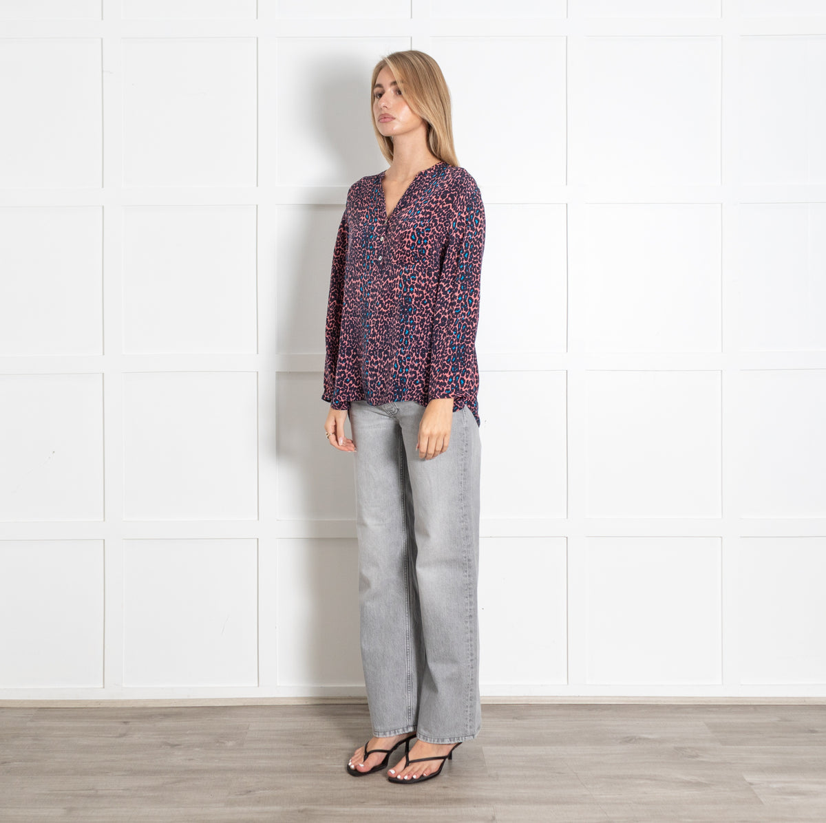 Pink Black Blue Leopard Print Blouse - Image 3