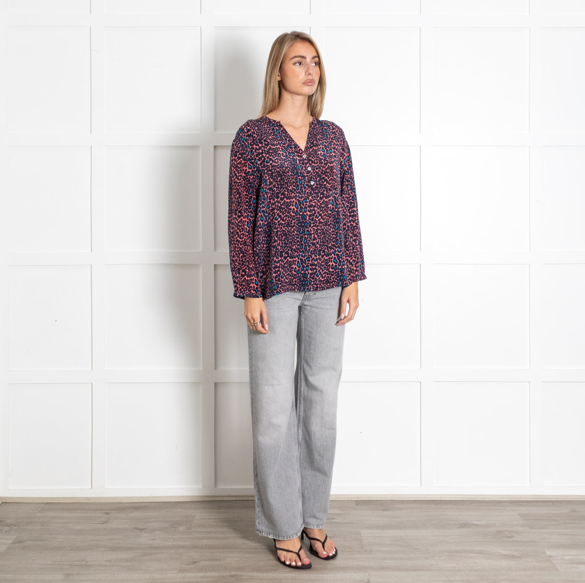 Pink Black Blue Leopard Print Blouse - Image 7