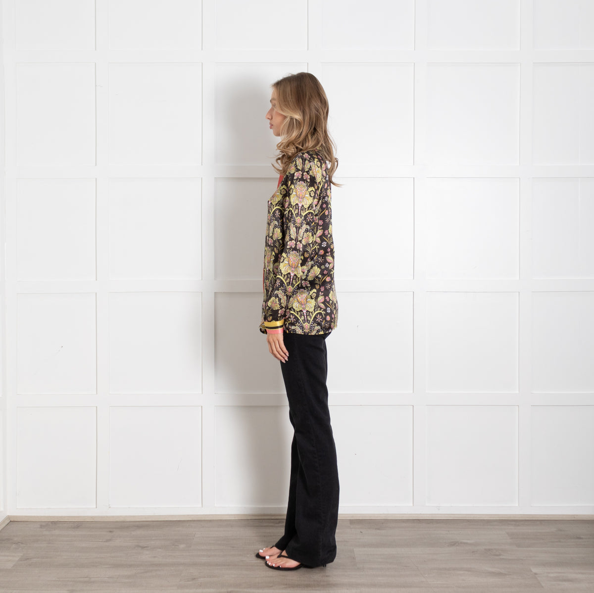 Mirto Black Yellow Floral Silk Shirt UK 10 - Image 4
