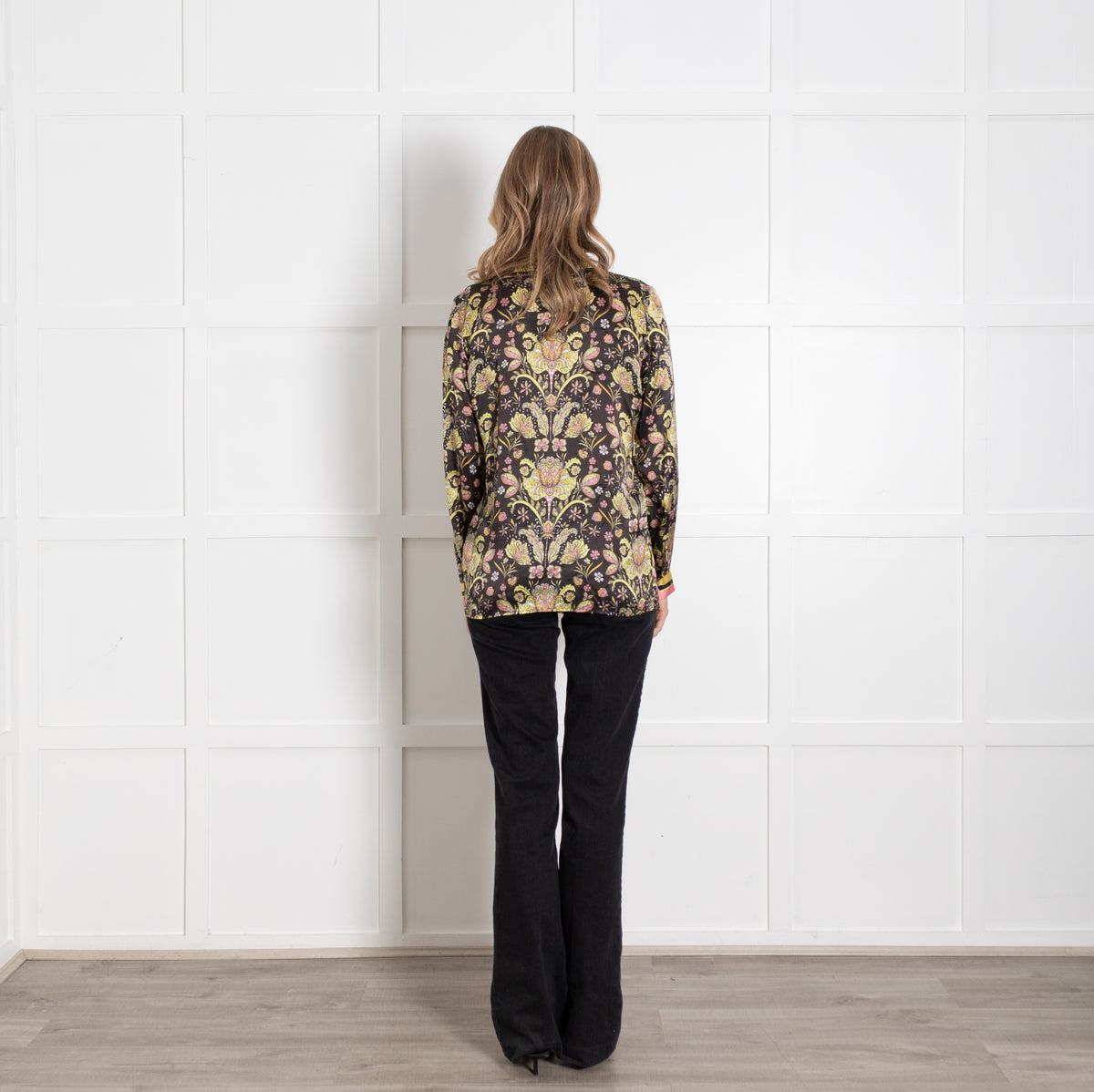 Mirto Black Yellow Floral Silk Shirt UK 10 - Image 5