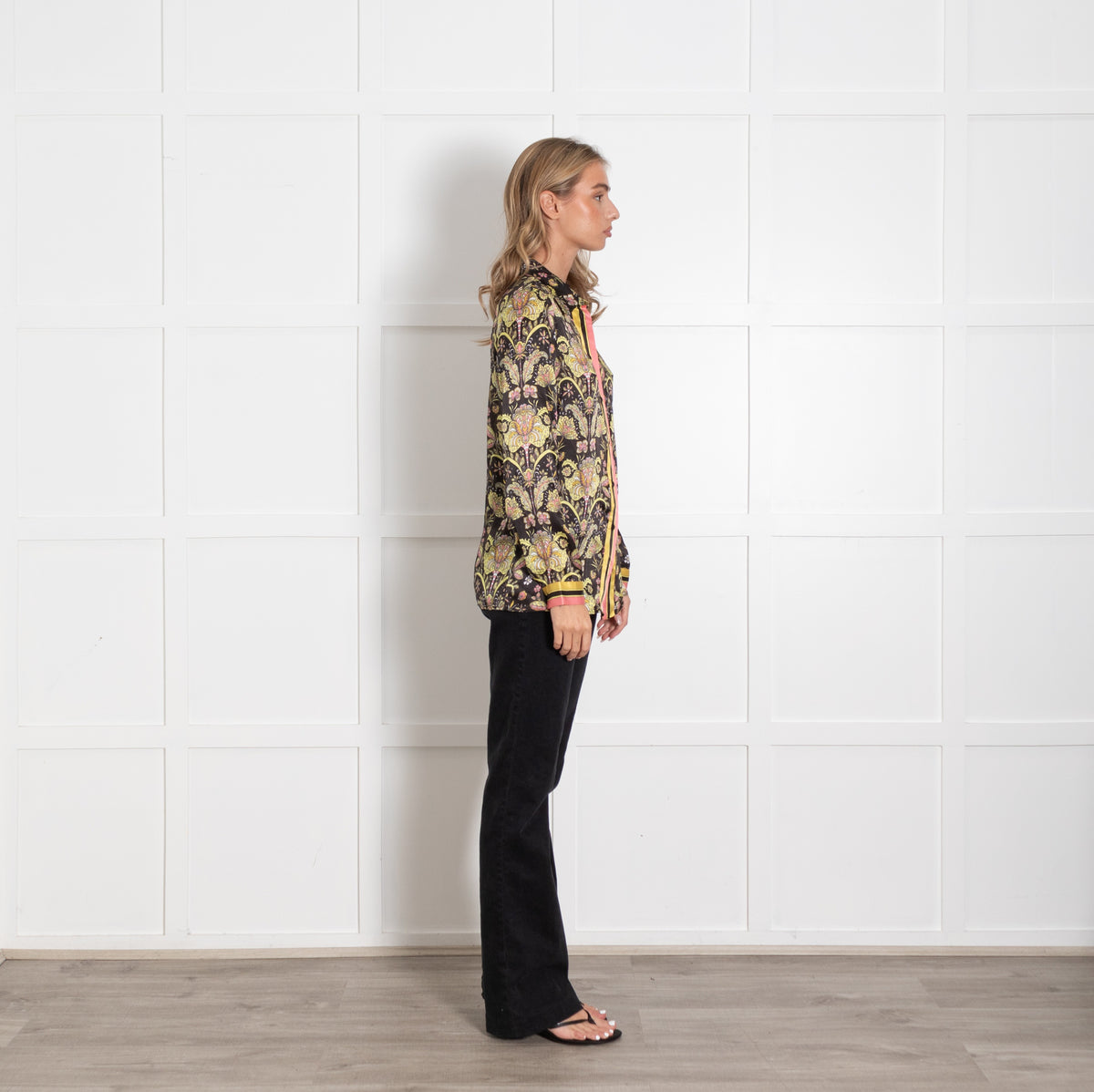 Mirto Black Yellow Floral Silk Shirt UK 10 - Image 6