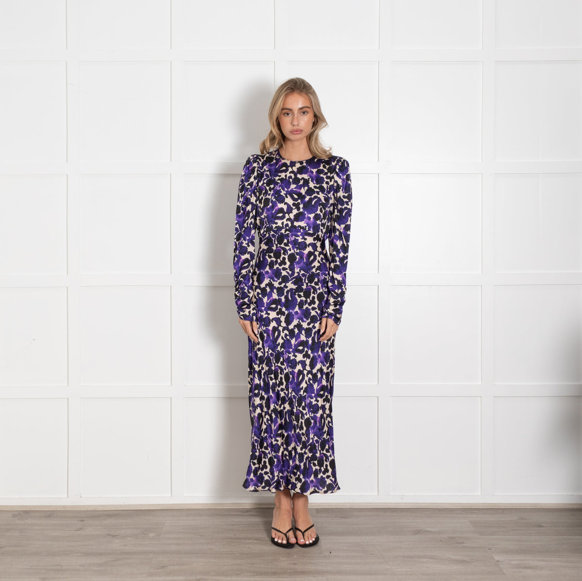 Mirto Cream Purple Black Floral Maxi Dress - Image 1