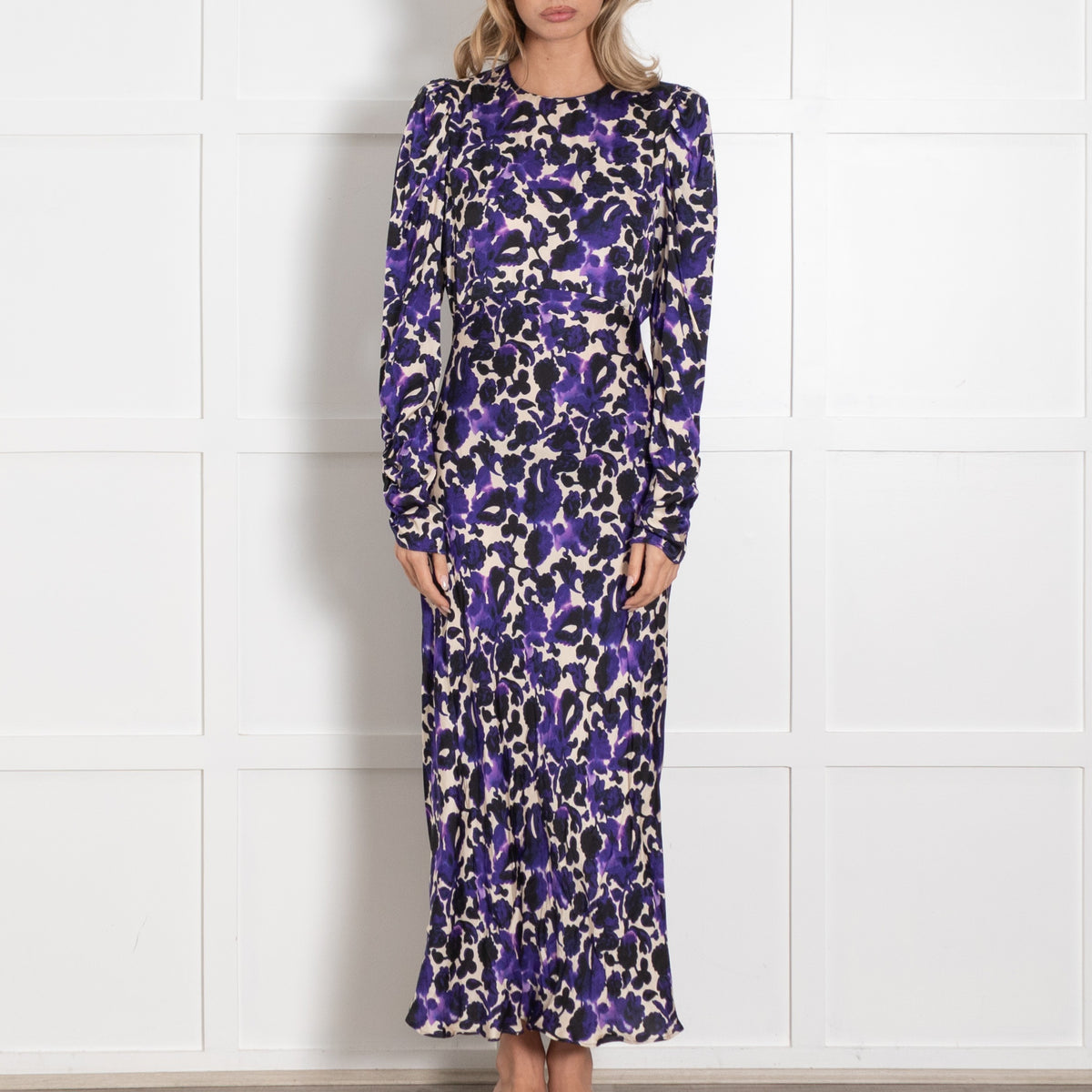 Mirto Cream Purple Black Floral Maxi Dress - Image 2