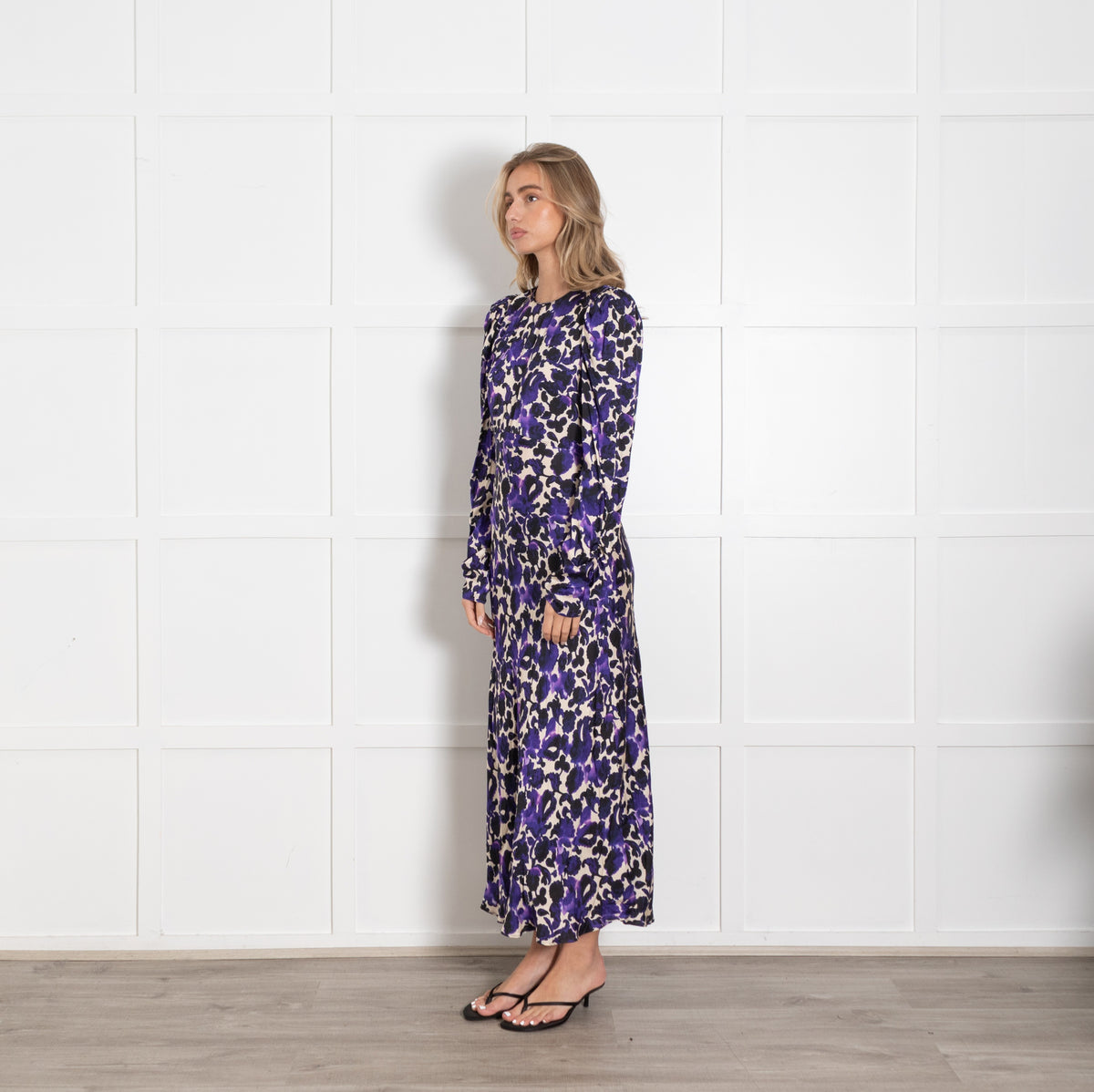 Mirto Cream Purple Black Floral Maxi Dress - Image 3