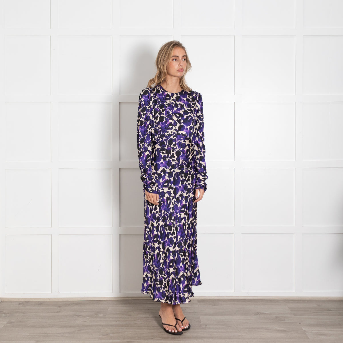 Mirto Cream Purple Black Floral Maxi Dress - Image 6