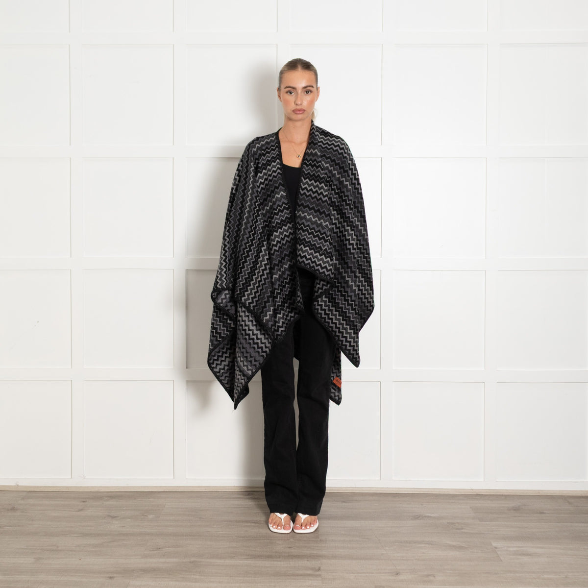 Missoni Black And Grey Chevron Wool Poncho - Image 1