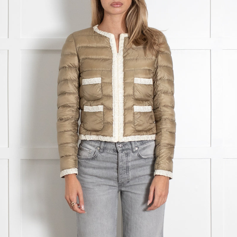 Flavienne Beige White Trim Down Puffer Jacket - Image 2