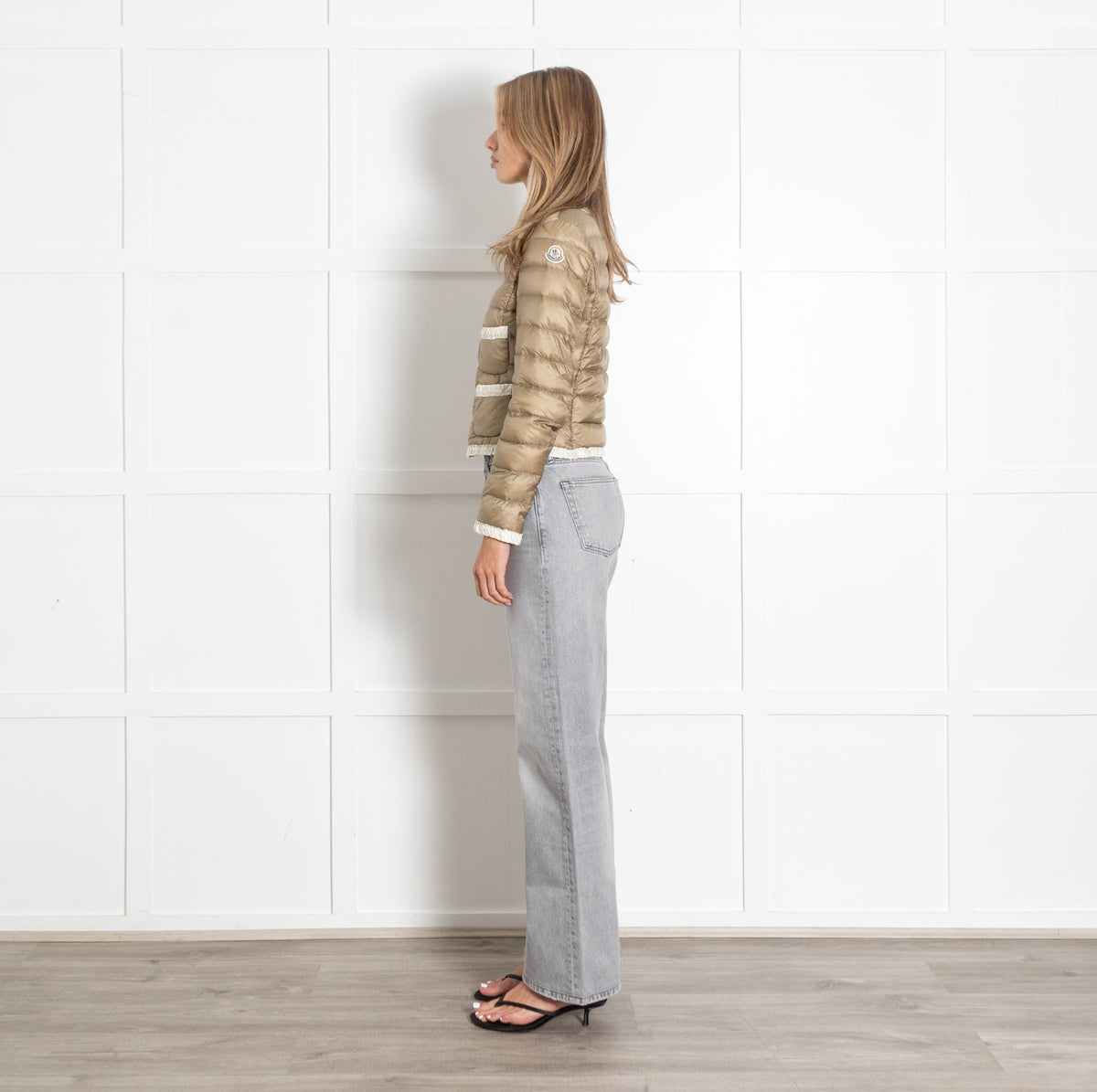 Flavienne Beige White Trim Down Puffer Jacket - Image 4