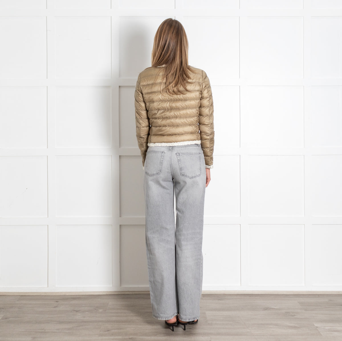 Flavienne Beige White Trim Down Puffer Jacket - Image 5