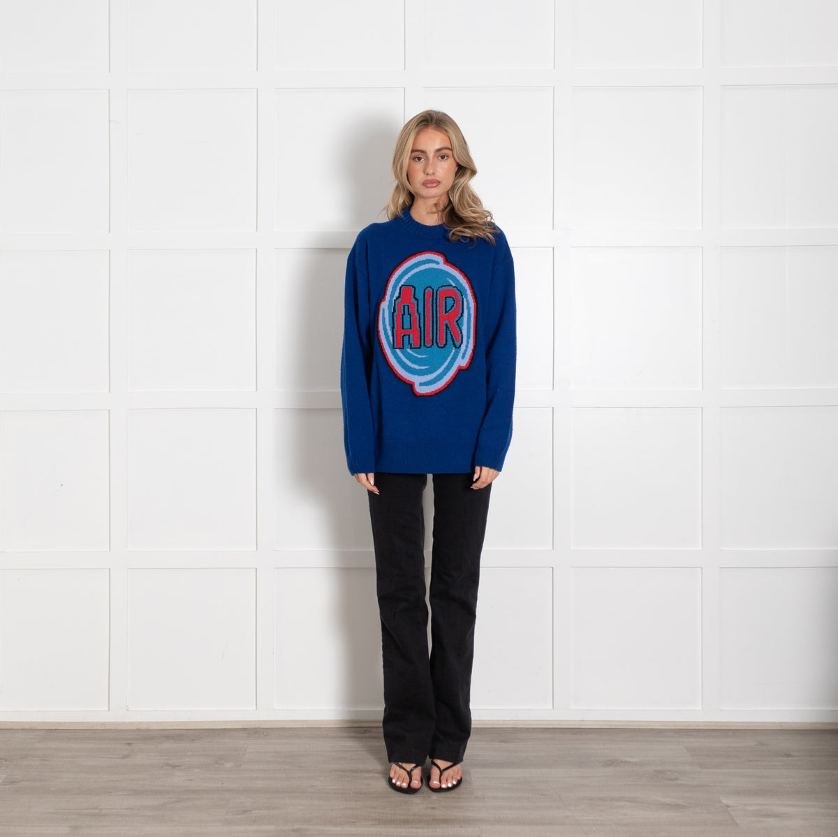 Moncler Blue Oversized Air Crew Jumper With 'Air' Motif - Image 1