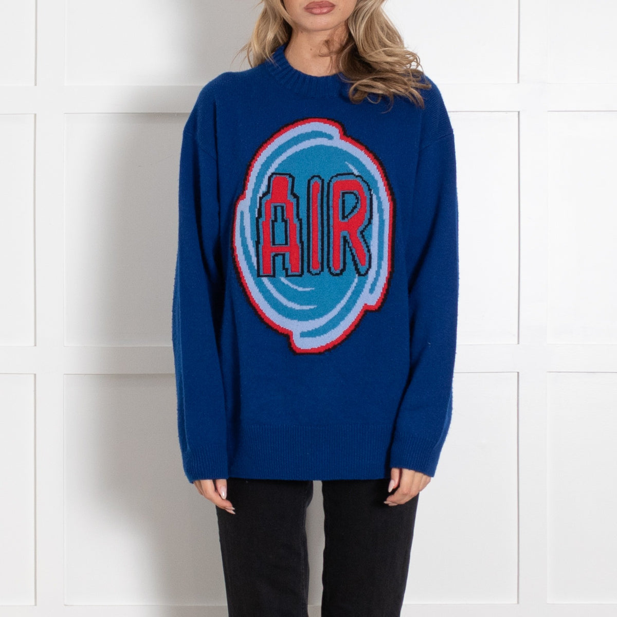 Moncler Blue Oversized Air Crew Jumper With 'Air' Motif - Image 2