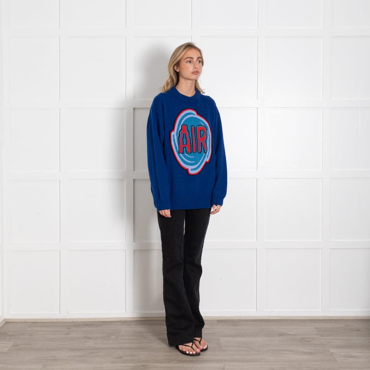 Moncler Blue Oversized Air Crew Jumper With 'Air' Motif - Image 7